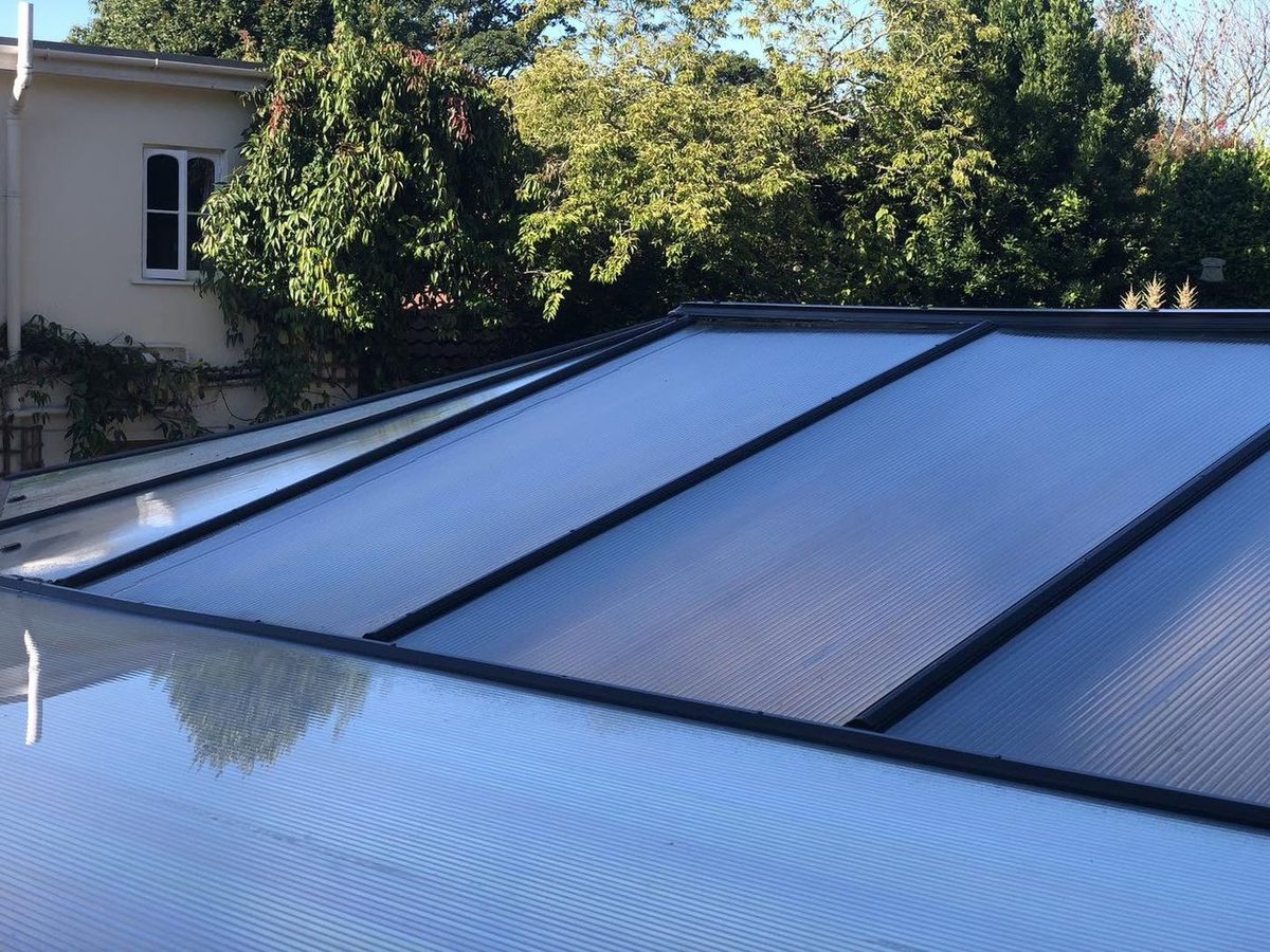 Conservatory roof after cleaning, bright and clear
